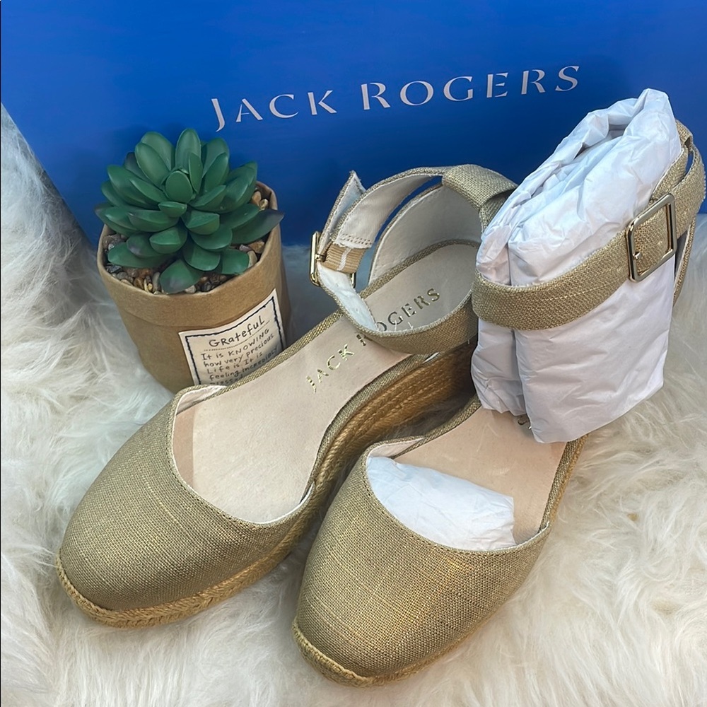 Jack Rogers Linen Closed Toe Mid-Wedge - Palmer /Platinum